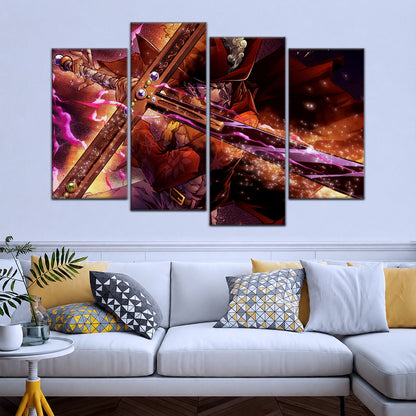 One Piece Canvas Wall Art - Dracule Mihawk 5 Piece Split Panel Anime Poster - Framed Ready to Hang Living Room & Man Cave Decor - OP5020