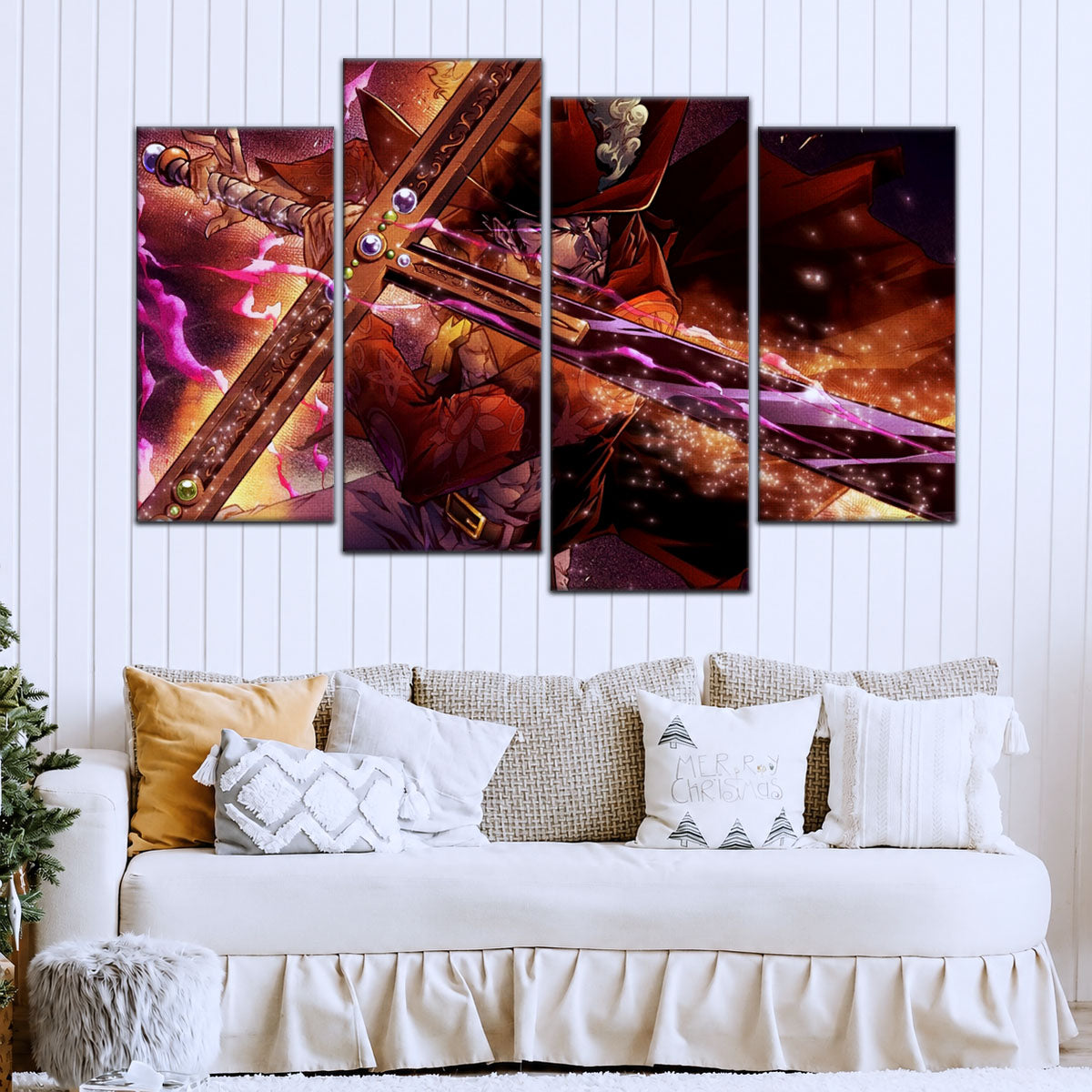 One Piece Canvas Wall Art - Dracule Mihawk 5 Piece Split Panel Anime Poster - Framed Ready to Hang Living Room & Man Cave Decor - OP5020