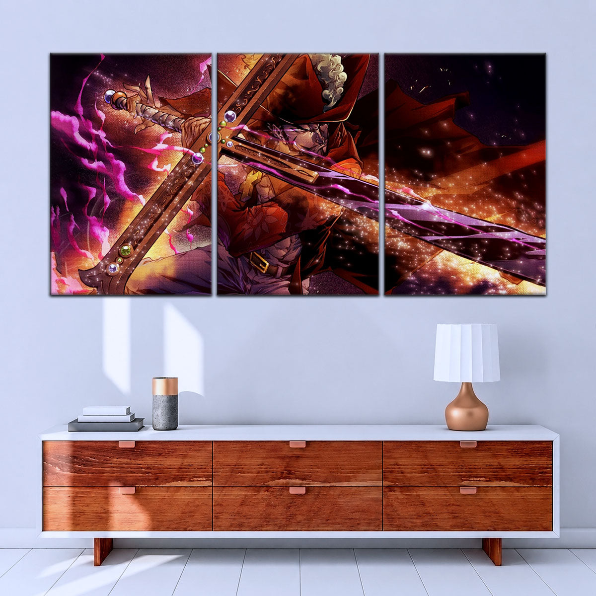 One Piece Canvas Wall Art - Dracule Mihawk 5 Piece Split Panel Anime Poster - Framed Ready to Hang Living Room & Man Cave Decor - OP5020