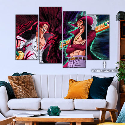 One Piece Canvas Wall Art - Mihawk vs Shanks 5 Piece Split Panel Anime Poster - Framed Ready to Hang Living Room & Man Cave Decor - OP5021