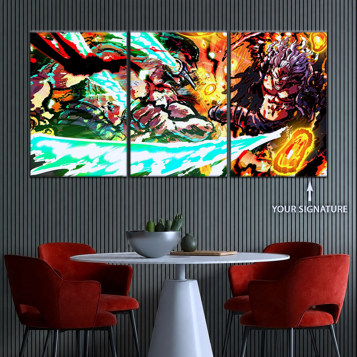 One Piece Canvas Wall Art - Zoro vs King | 5 Piece Split Panel Anime Poster - Framed Ready to Hang Living Room & Man Cave Decor - OP5023