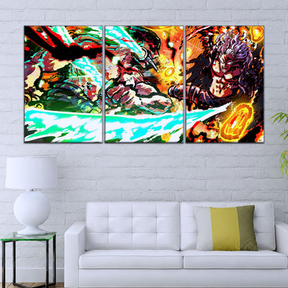 One Piece Canvas Wall Art - Zoro vs King | 5 Piece Split Panel Anime Poster - Framed Ready to Hang Living Room & Man Cave Decor - OP5023