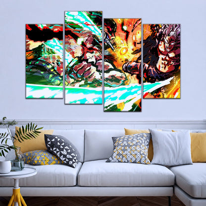 One Piece Canvas Wall Art - Zoro vs King | 5 Piece Split Panel Anime Poster - Framed Ready to Hang Living Room & Man Cave Decor - OP5023