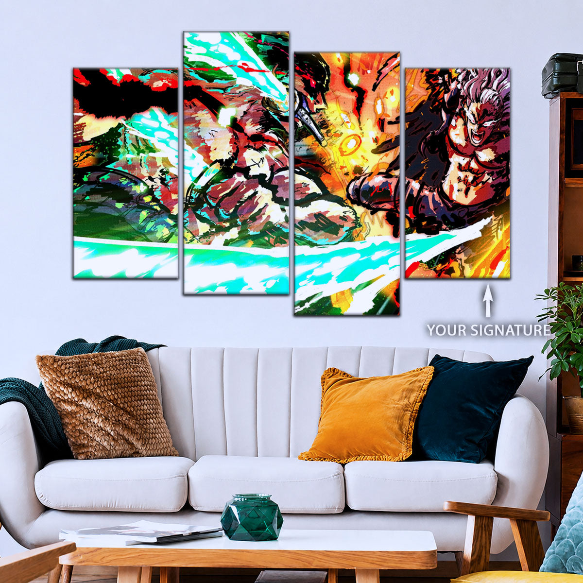 One Piece Canvas Wall Art - Zoro vs King | 5 Piece Split Panel Anime Poster - Framed Ready to Hang Living Room & Man Cave Decor - OP5023
