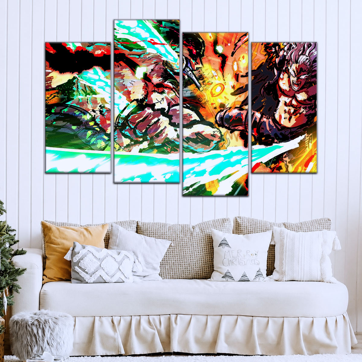 One Piece Canvas Wall Art - Zoro vs King | 5 Piece Split Panel Anime Poster - Framed Ready to Hang Living Room & Man Cave Decor - OP5023