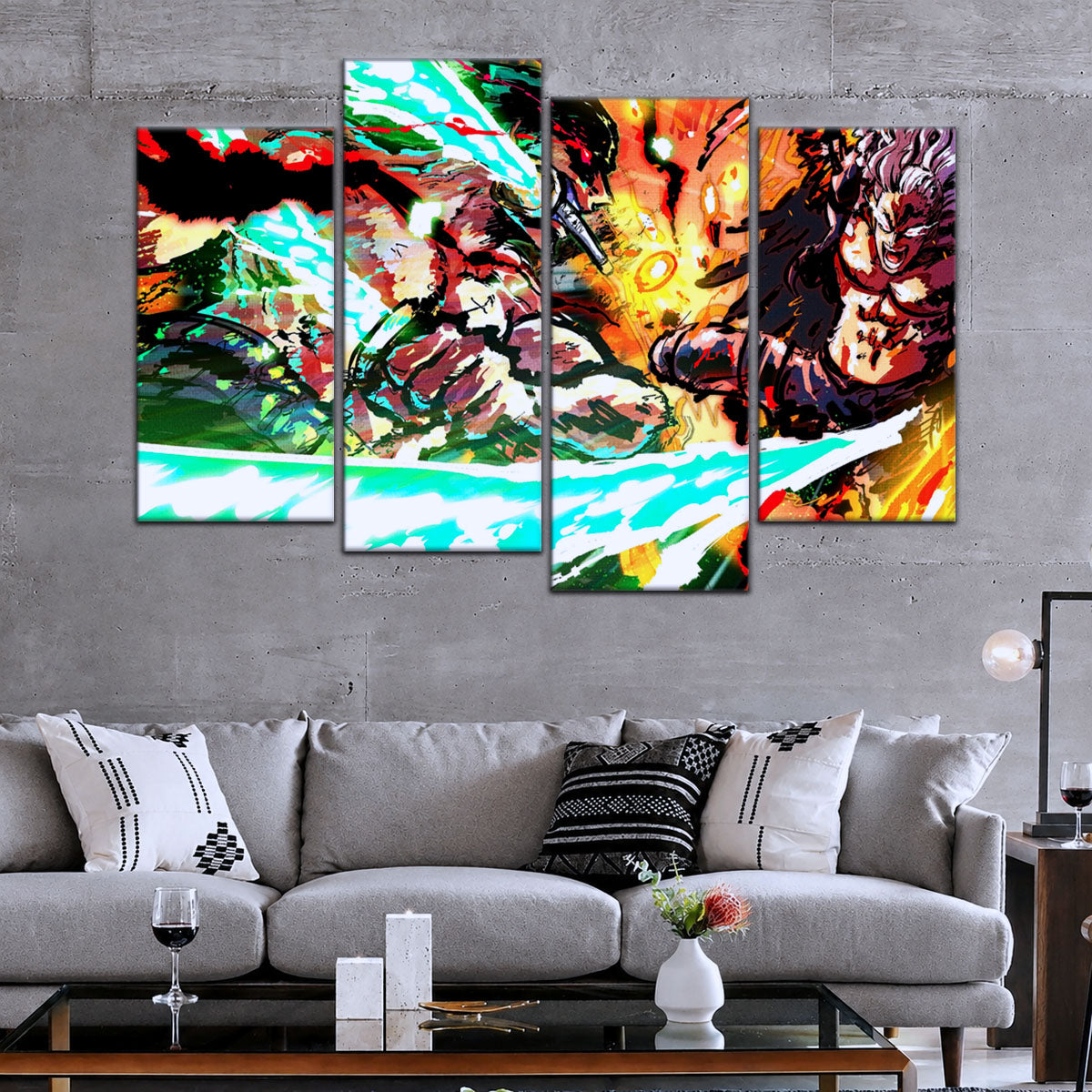One Piece Canvas Wall Art - Zoro vs King | 5 Piece Split Panel Anime Poster - Framed Ready to Hang Living Room & Man Cave Decor - OP5023