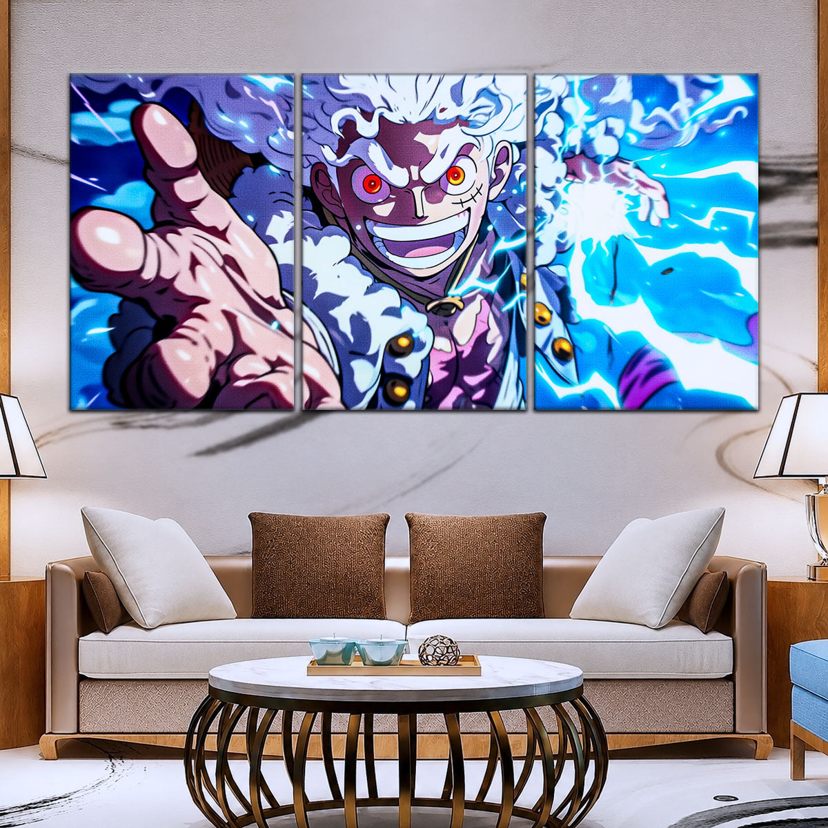 One Piece Canvas Wall Art - Luffy Gear Fifth 5 Piece Split Panel Anime Poster - Framed Ready to Hang Living Room & Man Cave Decor - OP5024