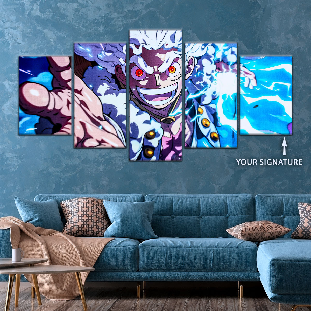 One Piece Canvas Wall Art - Luffy Gear Fifth 5 Piece Split Panel Anime Poster - Framed Ready to Hang Living Room & Man Cave Decor - OP5024