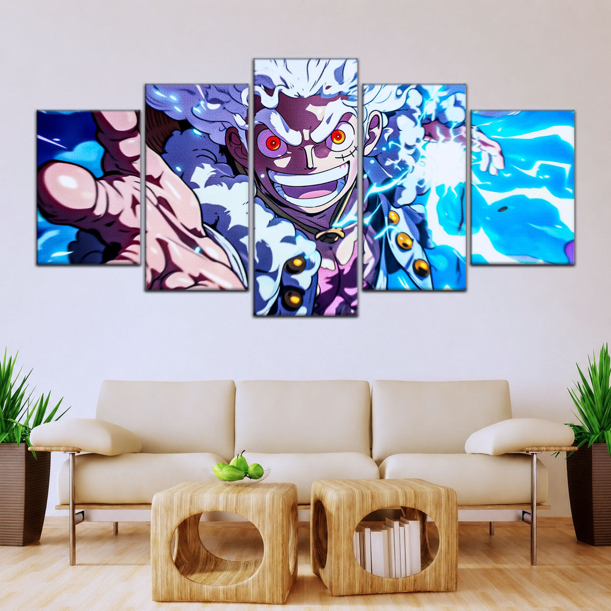One Piece Canvas Wall Art - Luffy Gear Fifth 5 Piece Split Panel Anime Poster - Framed Ready to Hang Living Room & Man Cave Decor - OP5024