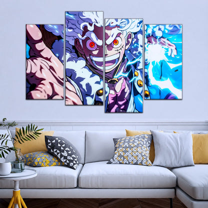 One Piece Canvas Wall Art - Luffy Gear Fifth 5 Piece Split Panel Anime Poster - Framed Ready to Hang Living Room & Man Cave Decor - OP5024