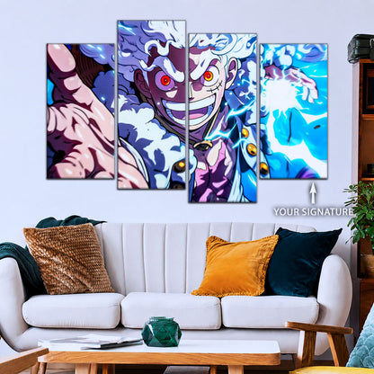 One Piece Canvas Wall Art - Luffy Gear Fifth 5 Piece Split Panel Anime Poster - Framed Ready to Hang Living Room & Man Cave Decor - OP5024
