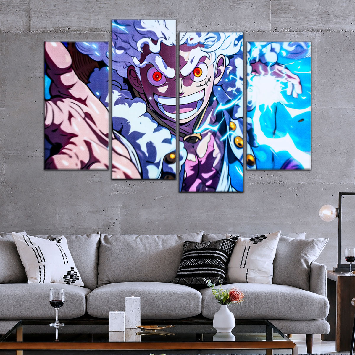 One Piece Canvas Wall Art - Luffy Gear Fifth 5 Piece Split Panel Anime Poster - Framed Ready to Hang Living Room & Man Cave Decor - OP5024