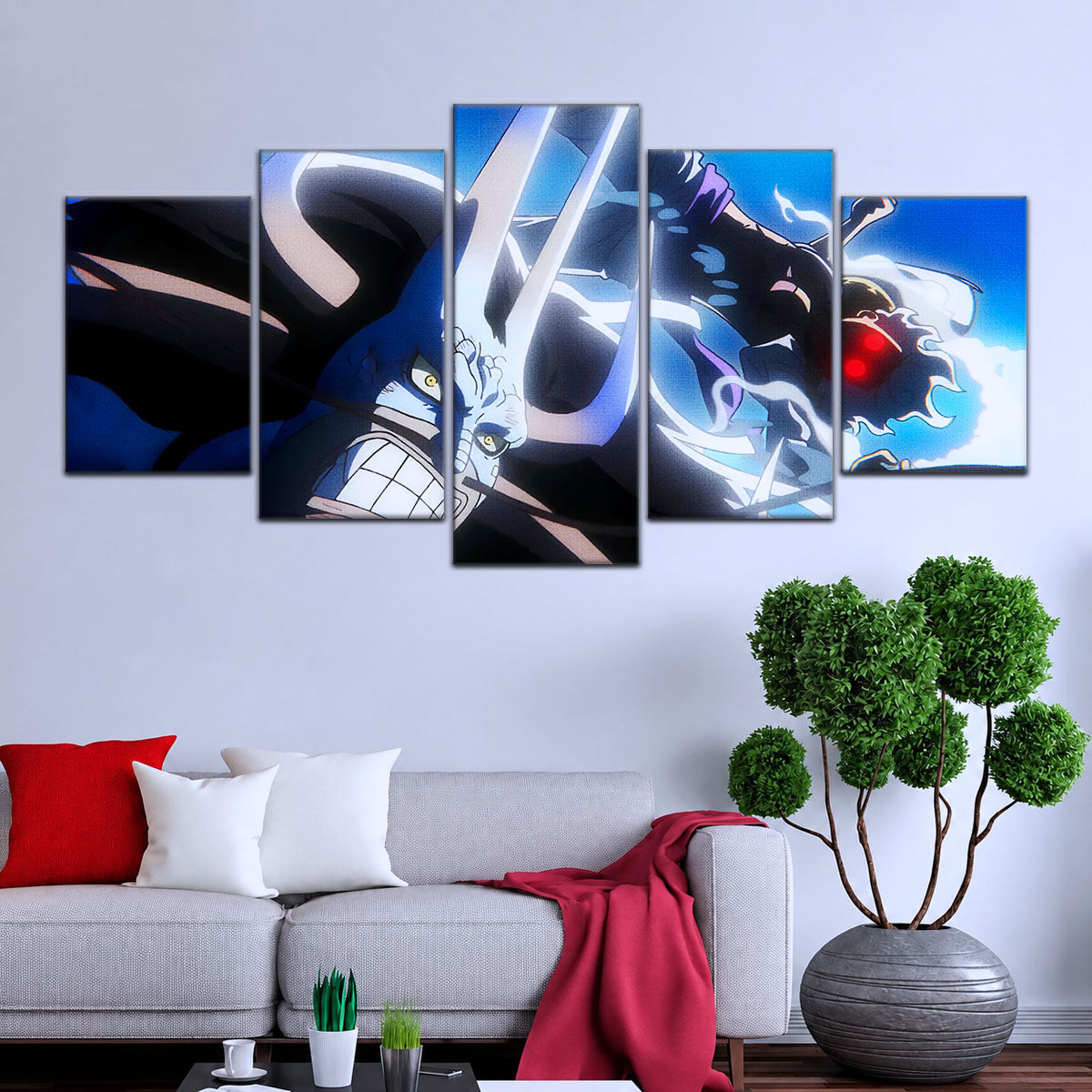 One Piece Canvas Wall Art - Luffy Gear Fifth vs Kaido 5 Piece Split Panel Anime Poster - Framed Ready to Hang Living Room & Man Cave Decor - OP5025