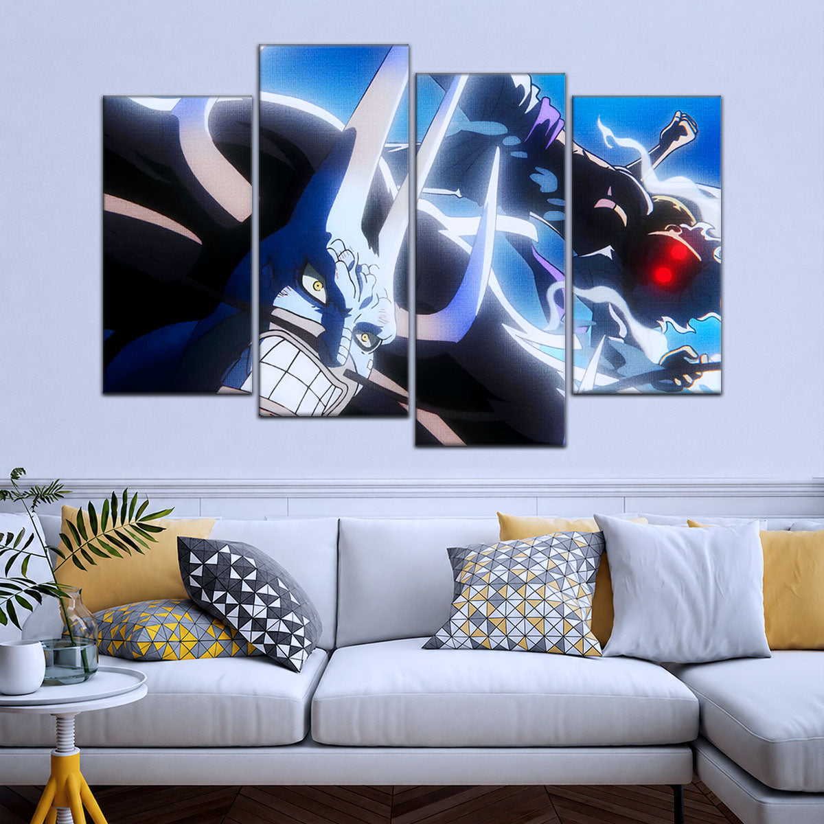 One Piece Canvas Wall Art - Luffy Gear Fifth vs Kaido 5 Piece Split Panel Anime Poster - Framed Ready to Hang Living Room & Man Cave Decor - OP5025