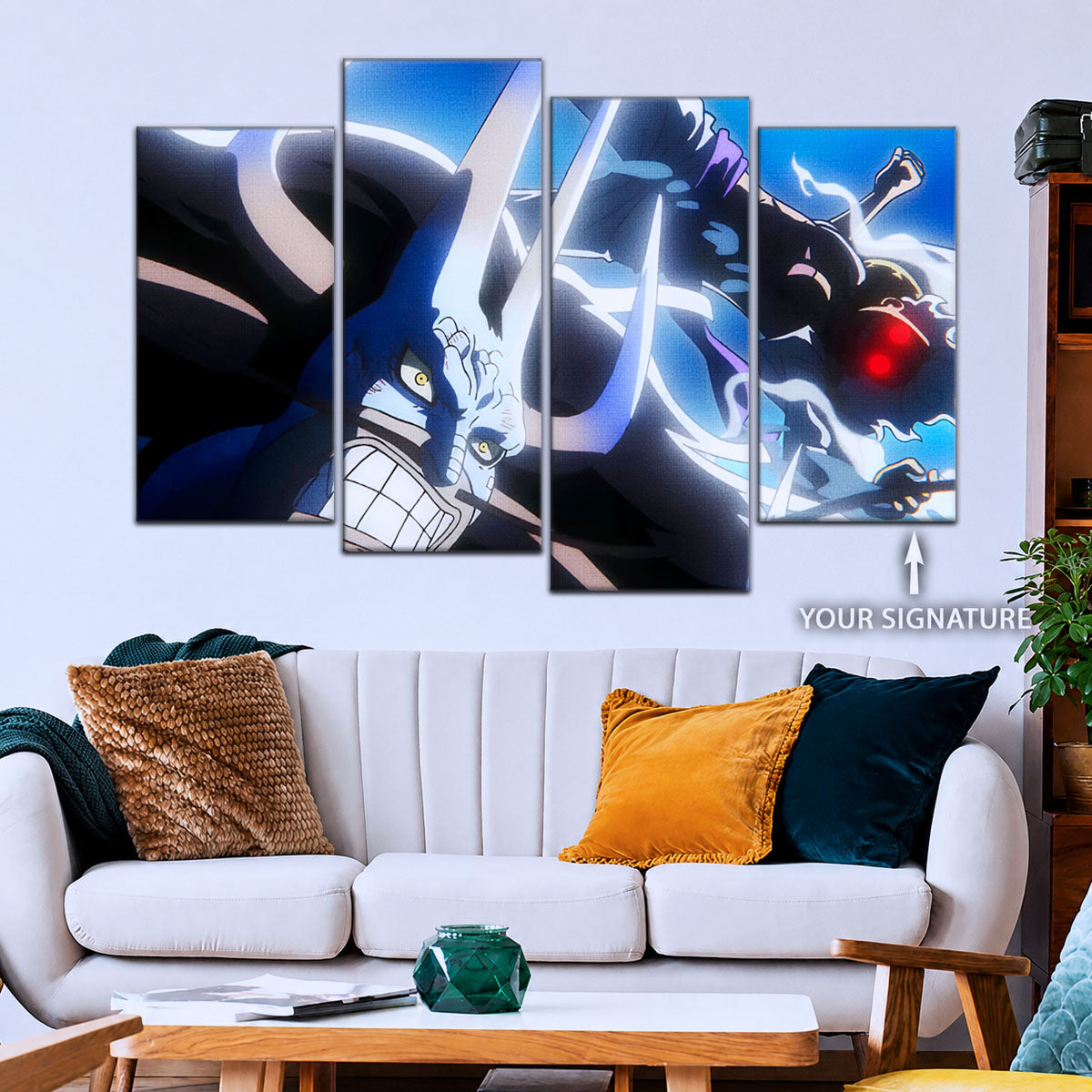 One Piece Canvas Wall Art - Luffy Gear Fifth vs Kaido 5 Piece Split Panel Anime Poster - Framed Ready to Hang Living Room & Man Cave Decor - OP5025