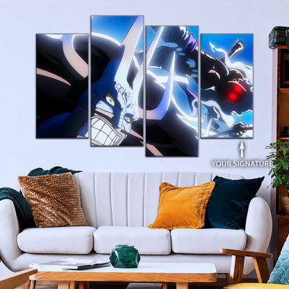 One Piece Canvas Wall Art - Luffy Gear Fifth vs Kaido 5 Piece Split Panel Anime Poster - Framed Ready to Hang Living Room & Man Cave Decor - OP5025