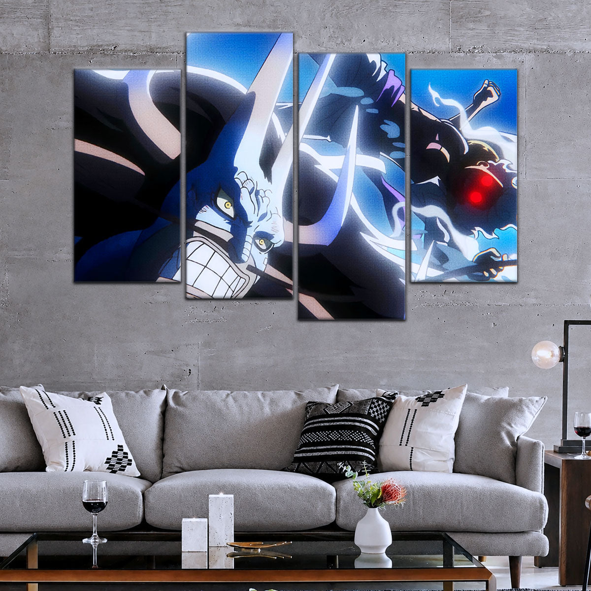 One Piece Canvas Wall Art - Luffy Gear Fifth vs Kaido 5 Piece Split Panel Anime Poster - Framed Ready to Hang Living Room & Man Cave Decor - OP5025