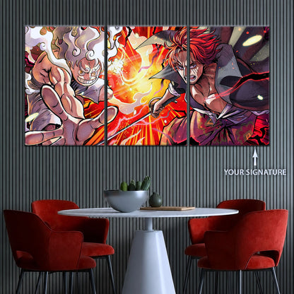 One Piece Canvas Wall Art - Luffy & Shanks 5 Piece Split Panel Anime Poster - Framed Ready to Hang Living Room & Man Cave Decor - OP5026