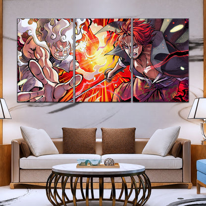 One Piece Canvas Wall Art - Luffy & Shanks 5 Piece Split Panel Anime Poster - Framed Ready to Hang Living Room & Man Cave Decor - OP5026
