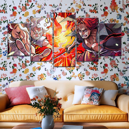 One Piece Canvas Wall Art - Luffy & Shanks 5 Piece Split Panel Anime Poster - Framed Ready to Hang Living Room & Man Cave Decor - OP5026