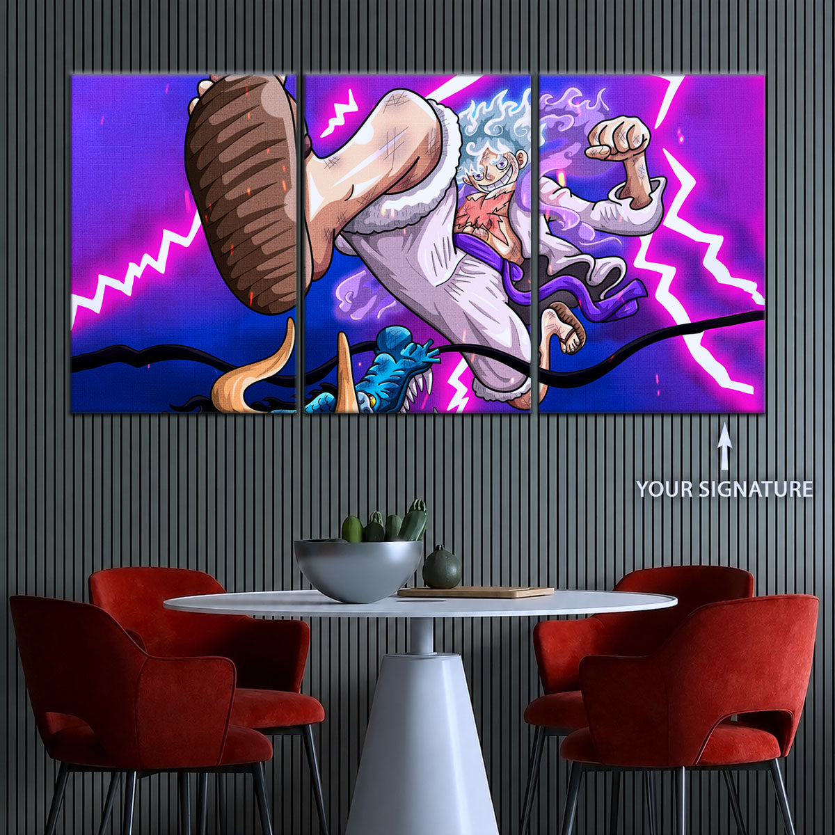 One Piece Canvas Wall Art - Luffy Gear Fifth vs Kaido 5 Piece Split Panel Anime Poster - Framed Ready to Hang Living Room & Man Cave Decor - OP5027