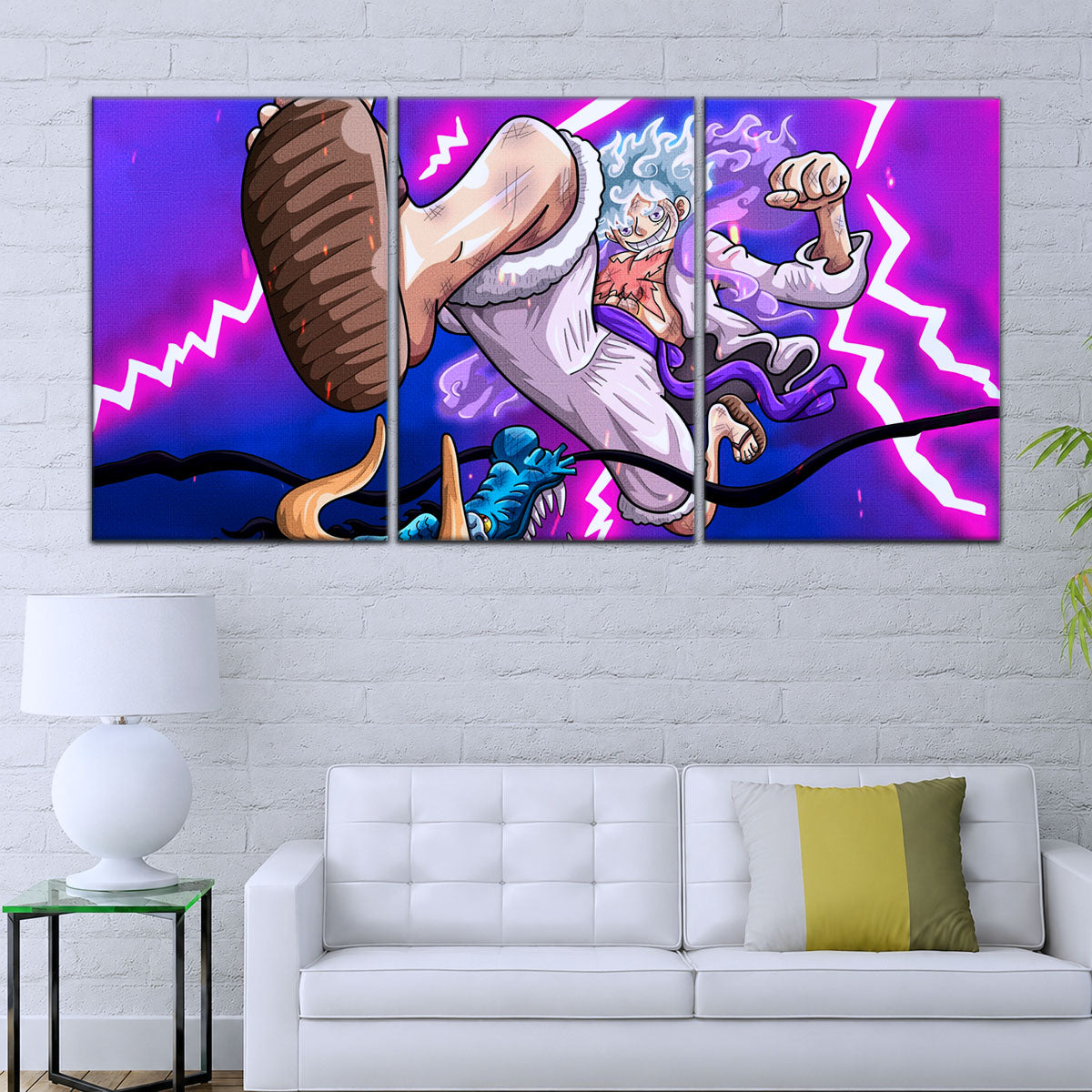 One Piece Canvas Wall Art - Luffy Gear Fifth vs Kaido 5 Piece Split Panel Anime Poster - Framed Ready to Hang Living Room & Man Cave Decor - OP5027
