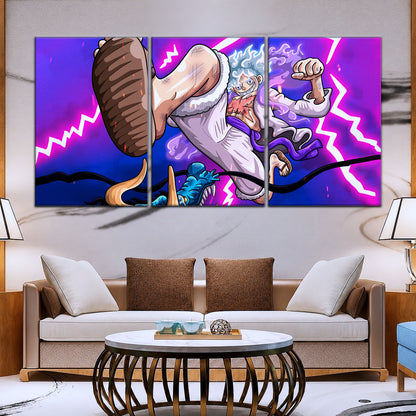 One Piece Canvas Wall Art - Luffy Gear Fifth vs Kaido 5 Piece Split Panel Anime Poster - Framed Ready to Hang Living Room & Man Cave Decor - OP5027