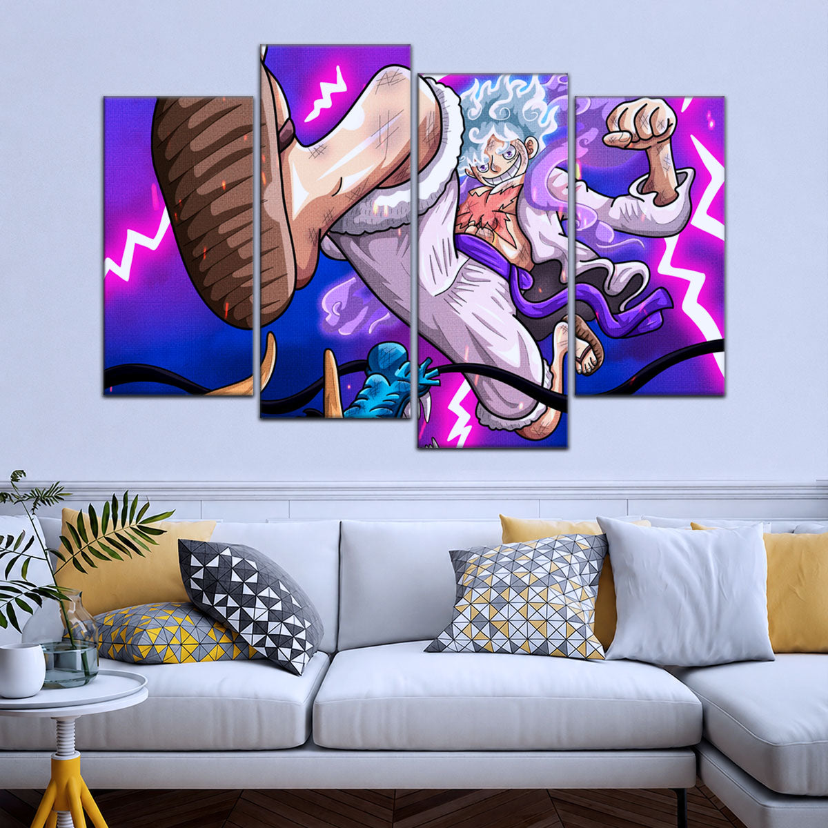 One Piece Canvas Wall Art - Luffy Gear Fifth vs Kaido 5 Piece Split Panel Anime Poster - Framed Ready to Hang Living Room & Man Cave Decor - OP5027