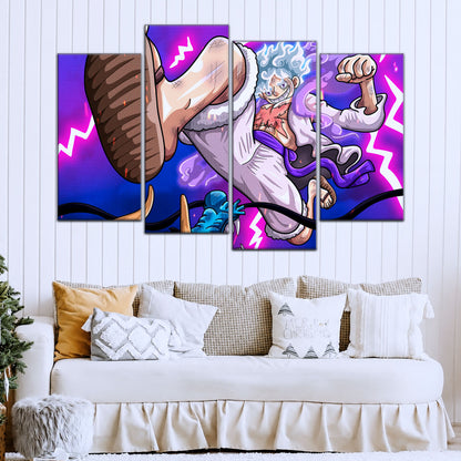 One Piece Canvas Wall Art - Luffy Gear Fifth vs Kaido 5 Piece Split Panel Anime Poster - Framed Ready to Hang Living Room & Man Cave Decor - OP5027