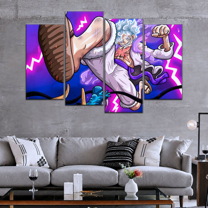 One Piece Canvas Wall Art - Luffy Gear Fifth vs Kaido 5 Piece Split Panel Anime Poster - Framed Ready to Hang Living Room & Man Cave Decor - OP5027