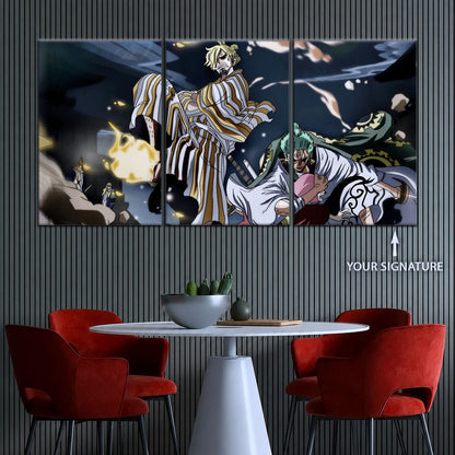 One Piece Canvas Wall Art - Sanji, Zoro & Toko 5 Piece Split Panel Anime Poster - Framed Ready to Hang Living Room & Man Cave Decor - OP5028