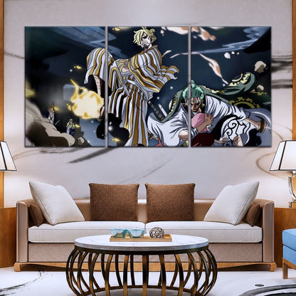 One Piece Canvas Wall Art - Sanji, Zoro & Toko 5 Piece Split Panel Anime Poster - Framed Ready to Hang Living Room & Man Cave Decor - OP5028