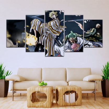 One Piece Canvas Wall Art - Sanji, Zoro & Toko 5 Piece Split Panel Anime Poster - Framed Ready to Hang Living Room & Man Cave Decor - OP5028