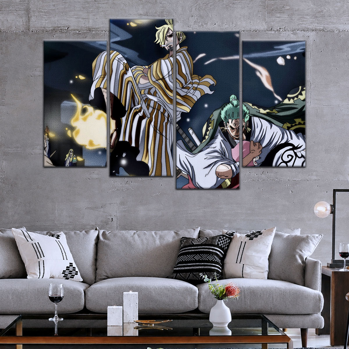 One Piece Canvas Wall Art - Sanji, Zoro & Toko 5 Piece Split Panel Anime Poster - Framed Ready to Hang Living Room & Man Cave Decor - OP5028