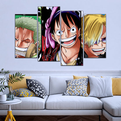 One Piece Canvas Wall Art - Monster Trio Luffy Gear 5, Zoro & Sanji 5 Piece Split Panel Anime Poster - Framed Ready to Hang Living Room & Man Cave Decor - OP5029