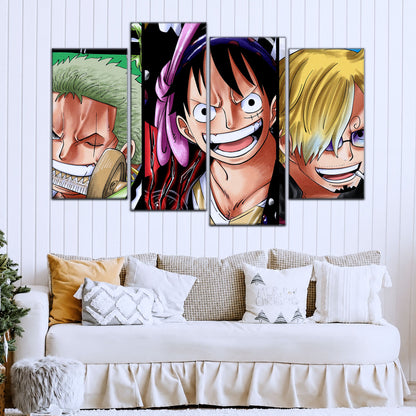 One Piece Canvas Wall Art - Monster Trio Luffy Gear 5, Zoro & Sanji 5 Piece Split Panel Anime Poster - Framed Ready to Hang Living Room & Man Cave Decor - OP5029