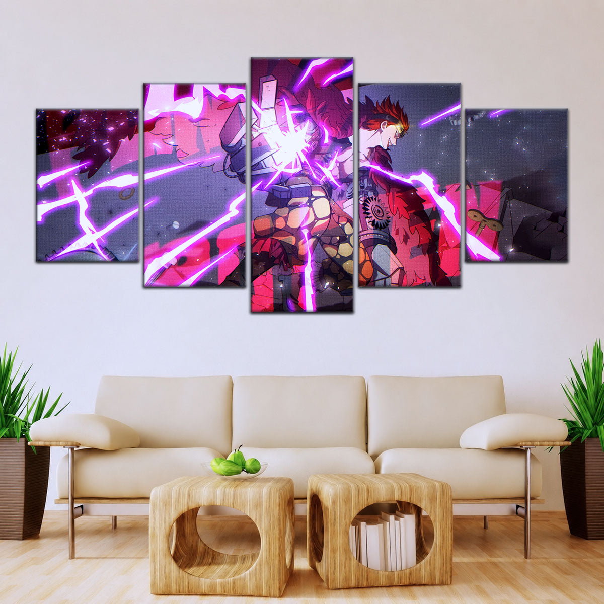 One Piece Canvas Wall Art - Eustass Kid Unleashed 5 Piece Split Panel Anime Poster - Framed Ready to Hang Living Room & Man Cave Decor - OP5030