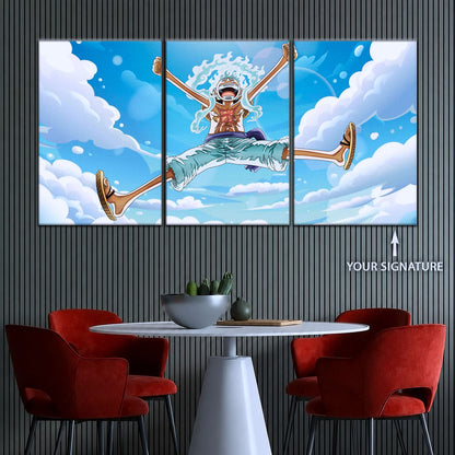 One Piece Canvas Wall Art - Monkey D. Luffy 5 Piece Split Panel Anime Poster - Framed Ready to Hang Living Room & Man Cave Decor - OP5031