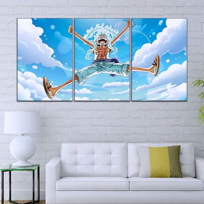 One Piece Canvas Wall Art - Monkey D. Luffy 5 Piece Split Panel Anime Poster - Framed Ready to Hang Living Room & Man Cave Decor - OP5031