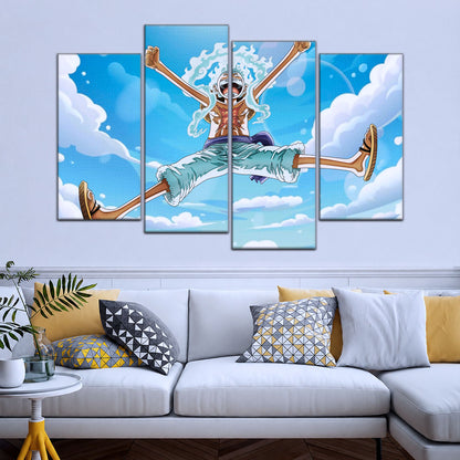 One Piece Canvas Wall Art - Monkey D. Luffy 5 Piece Split Panel Anime Poster - Framed Ready to Hang Living Room & Man Cave Decor - OP5031