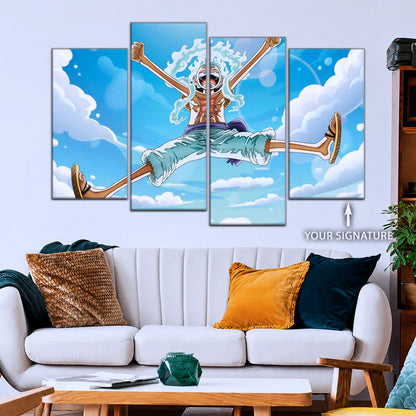 One Piece Canvas Wall Art - Monkey D. Luffy 5 Piece Split Panel Anime Poster - Framed Ready to Hang Living Room & Man Cave Decor - OP5031