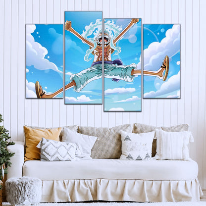 One Piece Canvas Wall Art - Monkey D. Luffy 5 Piece Split Panel Anime Poster - Framed Ready to Hang Living Room & Man Cave Decor - OP5031