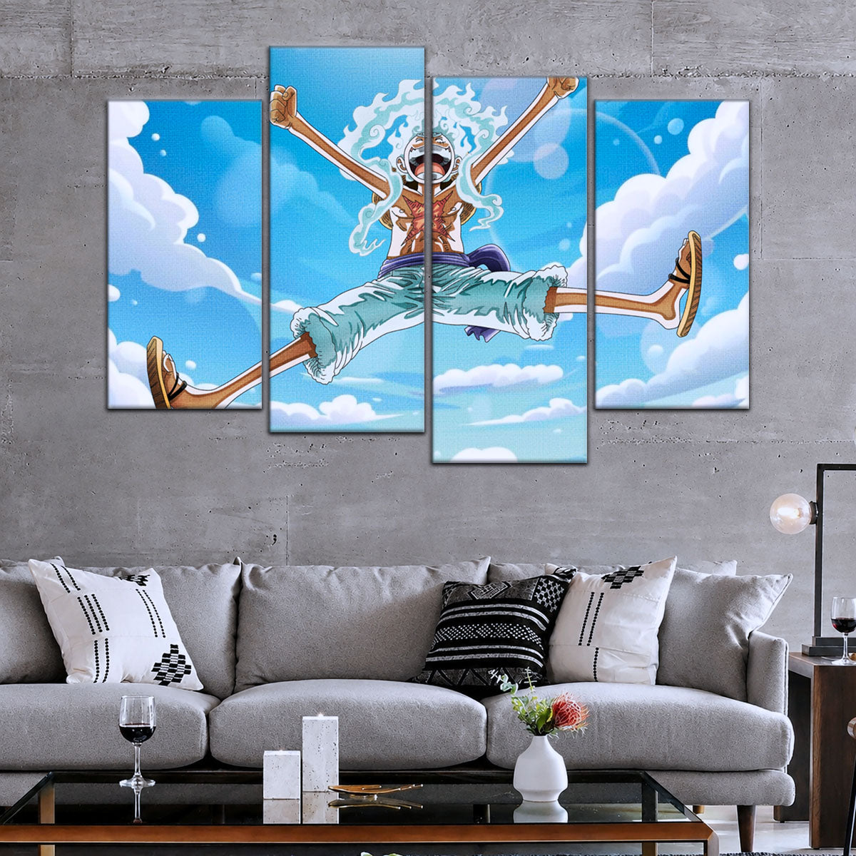 One Piece Canvas Wall Art - Monkey D. Luffy 5 Piece Split Panel Anime Poster - Framed Ready to Hang Living Room & Man Cave Decor - OP5031