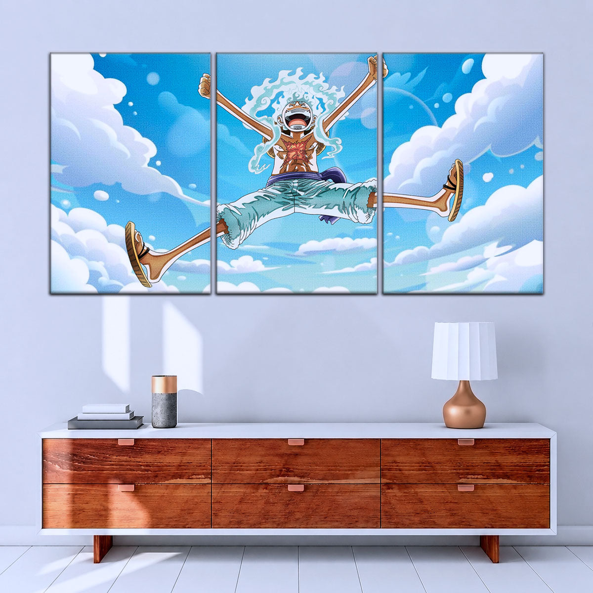 One Piece Canvas Wall Art - Monkey D. Luffy 5 Piece Split Panel Anime Poster - Framed Ready to Hang Living Room & Man Cave Decor - OP5031
