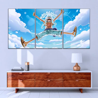 One Piece Canvas Wall Art - Monkey D. Luffy 5 Piece Split Panel Anime Poster - Framed Ready to Hang Living Room & Man Cave Decor - OP5031