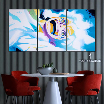 One Piece Canvas Wall Art - Monkey D. Luffy 5 Piece Split Panel Anime Poster - Framed Ready to Hang Living Room & Man Cave Decor - OP5032