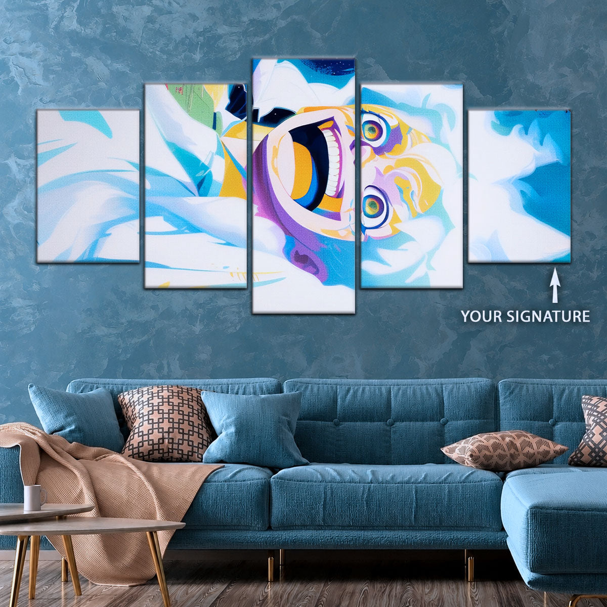 One Piece Canvas Wall Art - Monkey D. Luffy 5 Piece Split Panel Anime Poster - Framed Ready to Hang Living Room & Man Cave Decor - OP5032