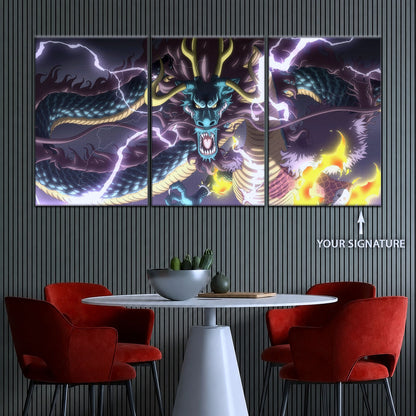 One Piece Canvas Wall Art - Kaido Thunderstorm 5 Piece Split Panel Anime Poster - Framed Ready to Hang Living Room & Man Cave Decor - OP5035