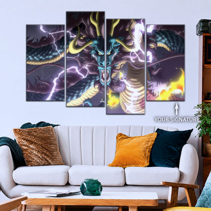One Piece Canvas Wall Art - Kaido Thunderstorm 5 Piece Split Panel Anime Poster - Framed Ready to Hang Living Room & Man Cave Decor - OP5035