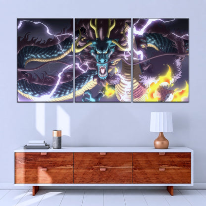 One Piece Canvas Wall Art - Kaido Thunderstorm 5 Piece Split Panel Anime Poster - Framed Ready to Hang Living Room & Man Cave Decor - OP5035